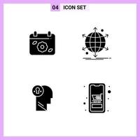 4 Icons in Solid Style Glyph Symbols on White Background Creative Vector Signs for Web mobile and Print