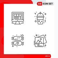 conjunto creativo de 4 iconos de contorno universal aislados sobre fondo blanco. vector