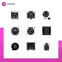 Pack of 9 Modern Solid Glyphs Signs and Symbols for Web Print Media such as flask reward energy prize award Editable Vector Design Elements