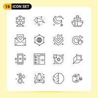 16 Creative Icons for Modern website design and responsive mobile apps. 16 Outline Symbols Signs on White Background. 16 Icon Pack. vector