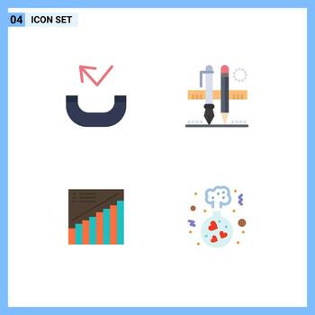 Set of 4 Vector Flat Icons on Grid for call graph stationary scale presentation Editable Vector Design Elements