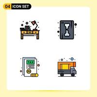 Set of 4 Modern UI Icons Symbols Signs for desk document office line tax Editable Vector Design Elements