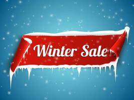 Winter Sale Banner. Red curved ribbon isolated on white background. vector