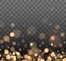 Golden bokeh lights with glowing particles isolated. vector