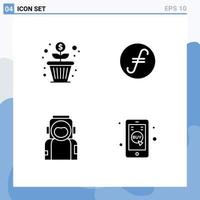 Modern Set of 4 Solid Glyphs and symbols such as flower space money growth crypto helmet Editable Vector Design Elements