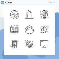 Group of 9 Modern Outlines Set for food monitor balloon learning elearning Editable Vector Design Elements