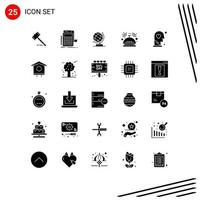 Group of 25 Solid Glyphs Signs and Symbols for butler web audit globe world Editable Vector Design Elements