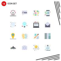 16 User Interface Flat Color Pack of modern Signs and Symbols of idea tooth garland dentist mobile Editable Pack of Creative Vector Design Elements