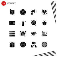 Solid Glyph Pack of 16 Universal Symbols of gameboy devices can sewing heart Editable Vector Design Elements