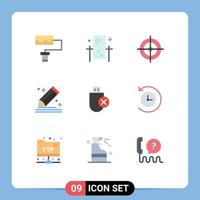 9 User Interface Flat Color Pack of modern Signs and Symbols of hardware computers shooting board stationery pencil Editable Vector Design Elements