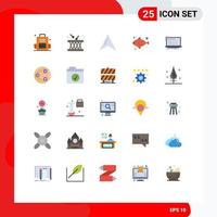 25 User Interface Flat Color Pack of modern Signs and Symbols of coding water instrument sea food pointer Editable Vector Design Elements