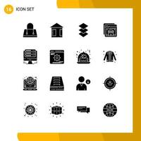 Set of 16 Modern UI Icons Symbols Signs for cogwheels hosting stack server shopping Editable Vector Design Elements
