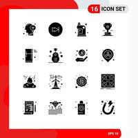 16 Thematic Vector Solid Glyphs and Editable Symbols of achievement trophy multimedia cup fluid Editable Vector Design Elements