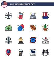 Big Pack of 16 USA Happy Independence Day USA Vector Flat Filled Lines and Editable Symbols of money usa capitol presidents day Editable USA Day Vector Design Elements