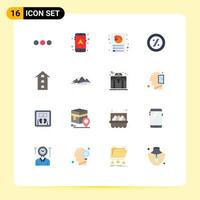 Modern Set of 16 Flat Colors Pictograph of shops house customization buildings percent Editable Pack of Creative Vector Design Elements