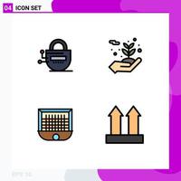 4 Filledline Flat Color concept for Websites Mobile and Apps lock gate passward flowers net Editable Vector Design Elements