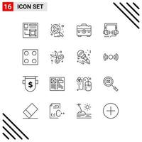 Mobile Interface Outline Set of 16 Pictograms of web optimization search engine headphone handbag Editable Vector Design Elements