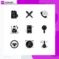 Set of 9 Modern UI Icons Symbols Signs for mobil shower call bathtub bath Editable Vector Design Elements