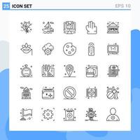 iconos de estilo moderno de 25 líneas. símbolos de contorno para uso general. signo de icono de línea creativa aislado sobre fondo blanco. Paquete de 25 iconos. vector