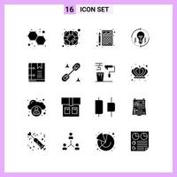 16 Icons in Solid Style. Glyph Symbols on White Background. Creative Vector Signs for Web mobile and Print.