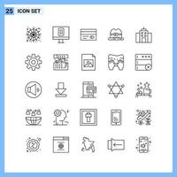 25 Icons. Line style Creative Outline Symbols. Black Line Icon Sign Isolated on White Background. vector