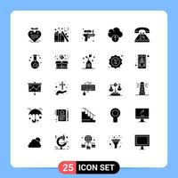 Group of 25 Solid Glyphs Signs and Symbols for communication anytime gun upload cloud Editable Vector Design Elements