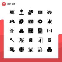 25 Universal Solid Glyphs Set for Web and Mobile Applications carnival compact body massage cassette analog Editable Vector Design Elements