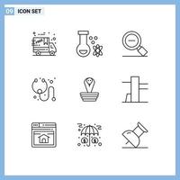 Universal Icon Symbols Group of 9 Modern Outlines of india animal magnify stethoscope cure Editable Vector Design Elements