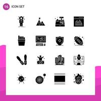 16 Universal Solid Glyph Signs Symbols of coding shopping goal register cash Editable Vector Design Elements