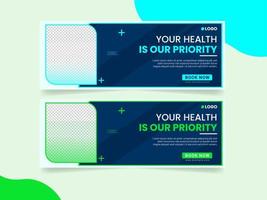 Medical health care web banner and hospital cover or social media cover design template vector