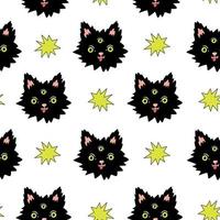 Decorative Psychedelic Seamless Pattern with Trippy Magic Third Eye Cat. Background for Crazy and Funky Party vector