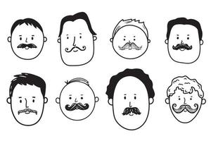 Hand Drawn Set of Doodle Sketches of Different Men with Different Types and Shapes of Mustaches. Handsome Men with Mustaches vector