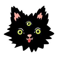 Halloween Trippy Funky Magic Cat with Third Eye. Halloween Trippy Bizarre Cat vector