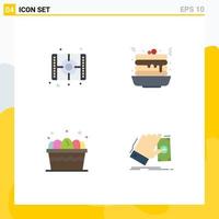 conjunto de pictogramas de 4 iconos planos simples de película huevo pintura alimentos alimentos elementos de diseño vectorial editables vector