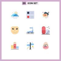 Group of 9 Flat Colors Signs and Symbols for running mask ticket face cheerful Editable Vector Design Elements