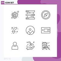 Set of 9 Modern UI Icons Symbols Signs for devices nature compass image left Editable Vector Design Elements