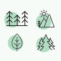 Set of colorful nature Mountain tree outline vector