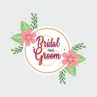 etiqueta engomada floral de la tarjeta de invitación de la boda del novio y la novia vector