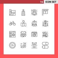 Universal Icon Symbols Group of 16 Modern Outlines of location bicycle location sign cafe Editable Vector Design Elements