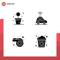 Set of 4 Modern UI Icons Symbols Signs for gardening popcorn car mardi gras snack Editable Vector Design Elements