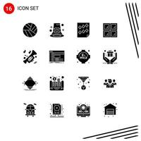 Group of 16 Solid Glyphs Signs and Symbols for music window data house report Editable Vector Design Elements