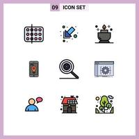 Pack of 9 Modern Filledline Flat Colors Signs and Symbols for Web Print Media such as search control candle smartphone location Editable Vector Design Elements