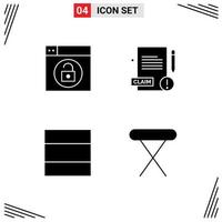 Set of 4 Commercial Solid Glyphs pack for web appliances unlock claim iron Editable Vector Design Elements