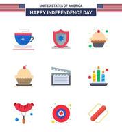 9 USA Flat Signs Independence Day Celebration Symbols of usa movis muffin american sweet Editable USA Day Vector Design Elements