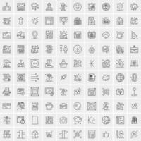 100 Universal Black Line Icons on White Background vector