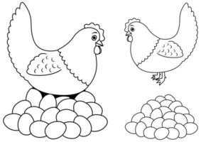 arte lineal de gallina y huevos vector