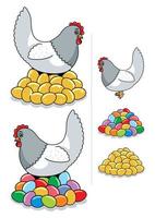 gallina y huevos vector