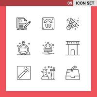 Mobile Interface Outline Set of 9 Pictograms of bell ring wellness holiday celebration Editable Vector Design Elements