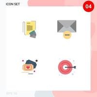 Group of 4 Flat Icons Signs and Symbols for note heart credit message clot Editable Vector Design Elements