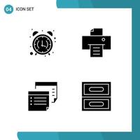 4 Universal Solid Glyphs Set for Web and Mobile Applications alarm notes morning print plan Editable Vector Design Elements